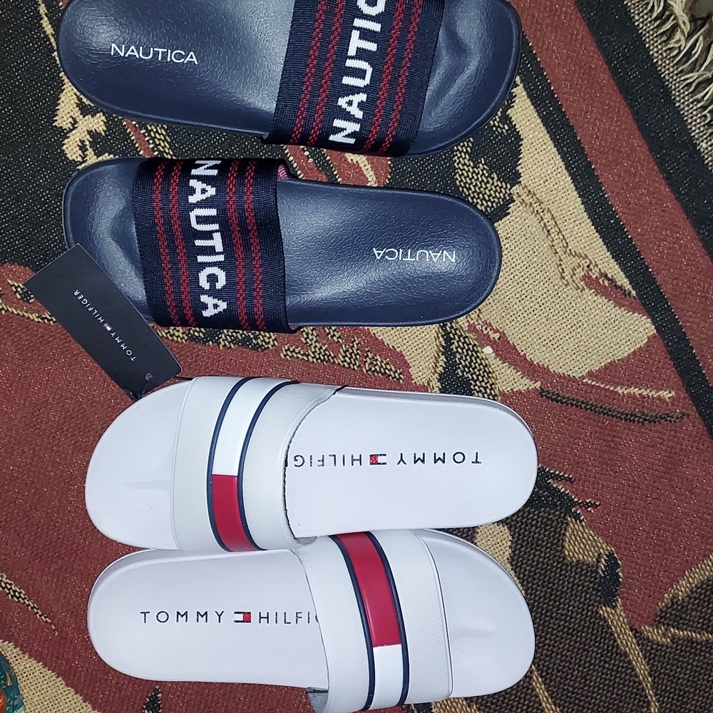 NEW W/TAGS Size 5 TOMMY HILFIGER Size 6 NAUTICA slides $30 for both pair